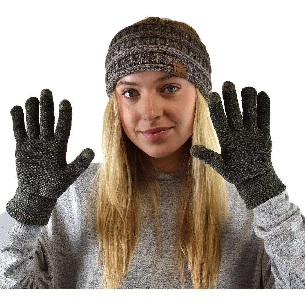 Women's Dark Olive Winter Warm Eco-friendly Chenille Touchscreen Texting Gloves